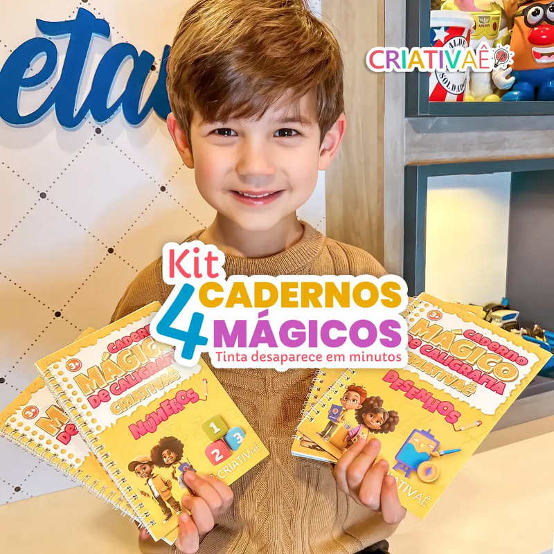 Novo KIT com 4 Cadernos de Caligrafia Mágicos Reutilizáveis Criativaê - Lançamento em Português