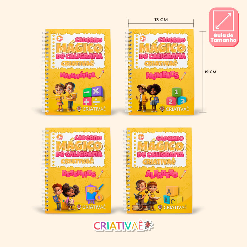 Novo KIT com 4 Cadernos de Caligrafia Mágicos Reutilizáveis Criativaê - Lançamento em Português